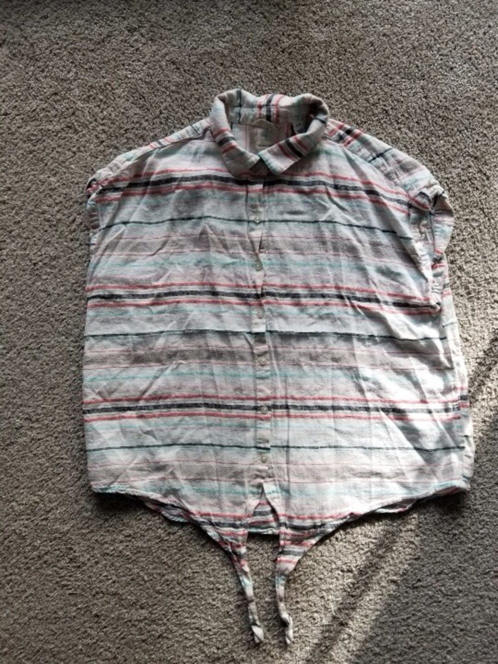 Linen Casual Striped Button-Up Shirt - White with Red & Green Stripes